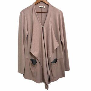 LOGO by Lori Goldstein Women's Beige Waterfall Button Pockets Cardigan Medium